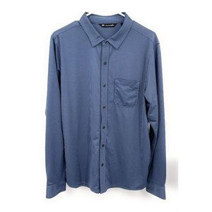 Travis Mathew Men's Long Sleeve Button Check Blue Shirt Size Large